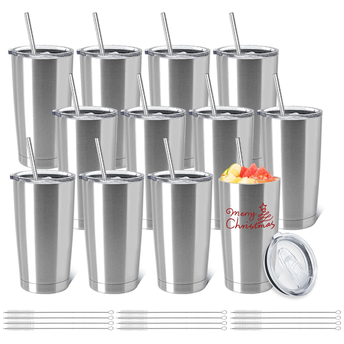 12 Pack Insulated Stainless Steel Tumbler with Lid and Straw V655