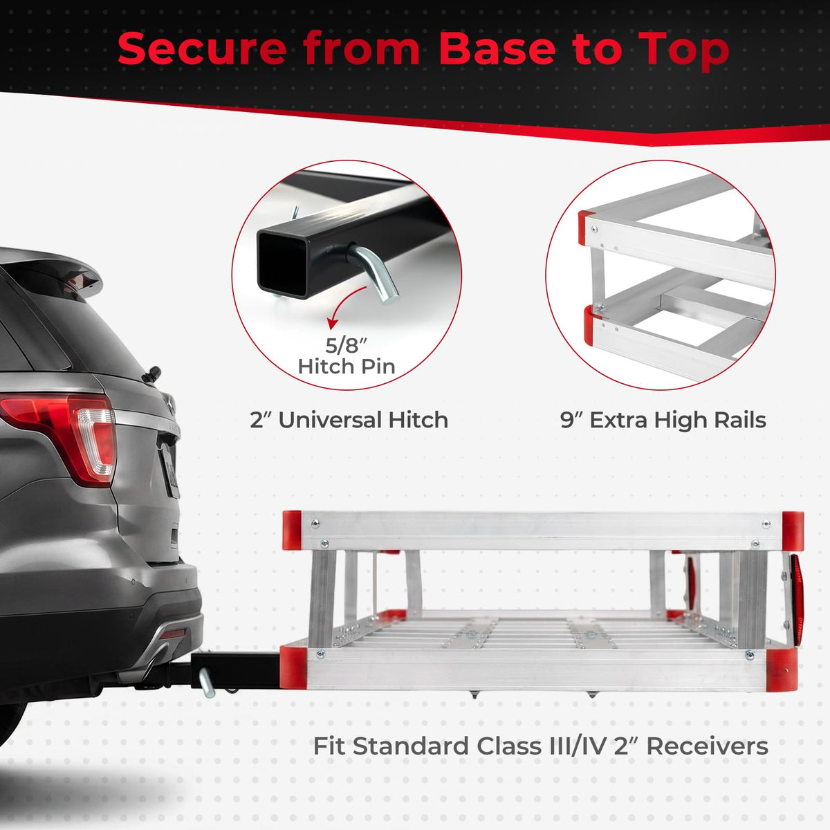 Aluminum Hitch Mount Cargo Carrier with 9" Side Rails, 500 lbs Capacity N977990