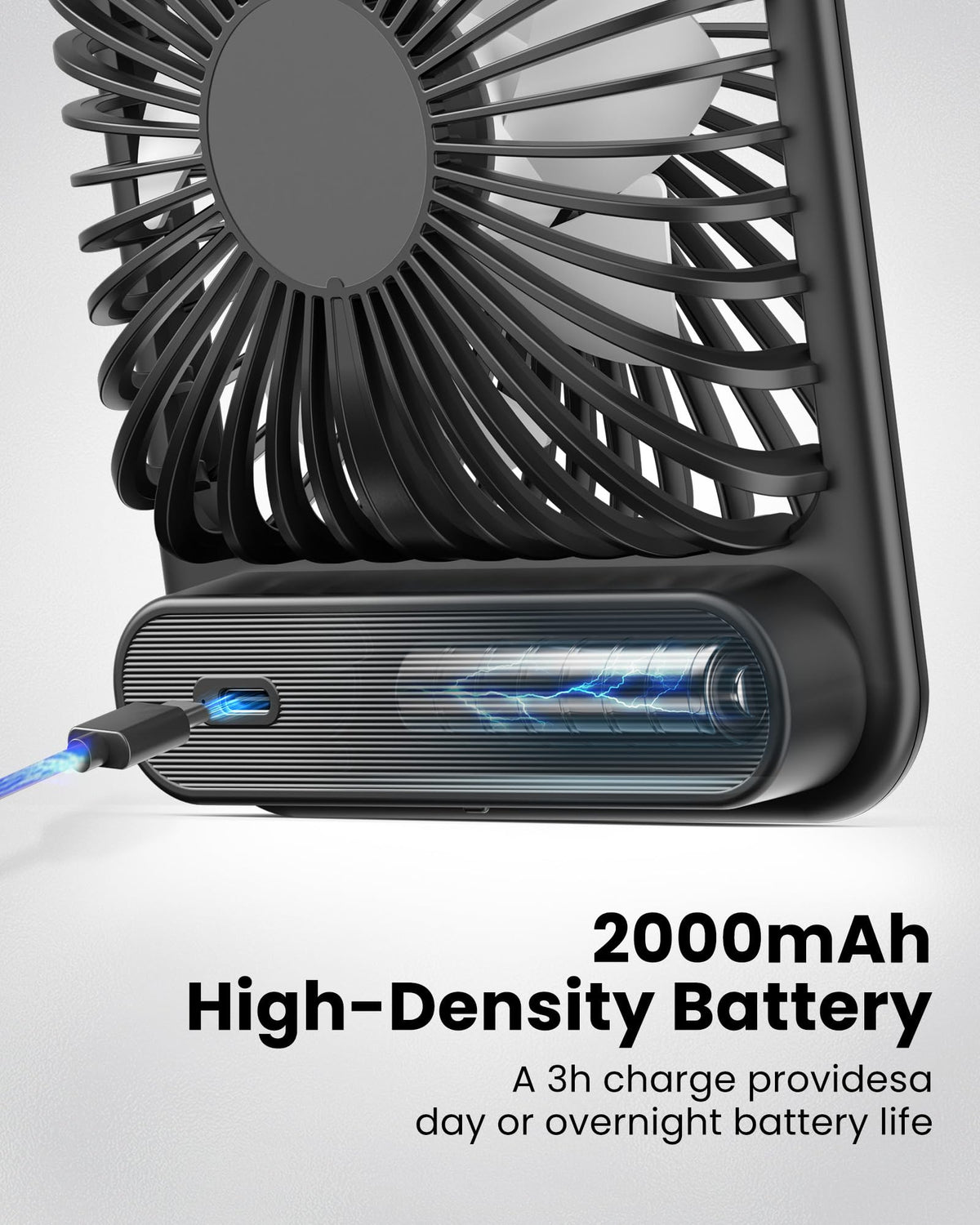 Battery Operated Desk Fan, 5'' Portable USB Fan, 11h Runtime, 3 Speeds G3963
