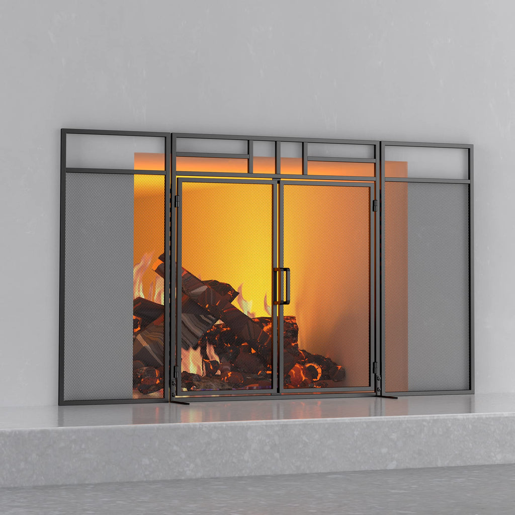 3-Panel Magnetic Fireplace Screen Wrought Iron Spark Guard H21895