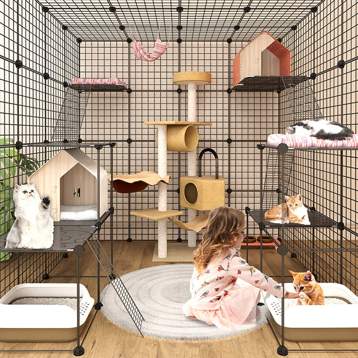 Metal Wire Cat Cage Indoor Playpen Kennel Crate H121