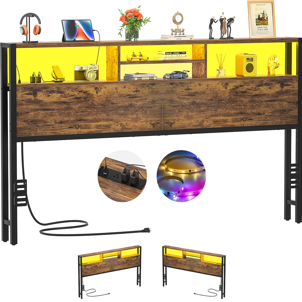 King Size Storage Headboard with Outlets Y3075