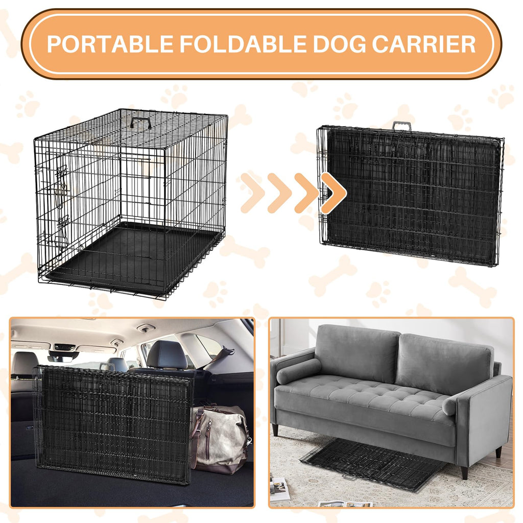 48 Inch Foldable Metal Dog Crate with Divider Panel F4107