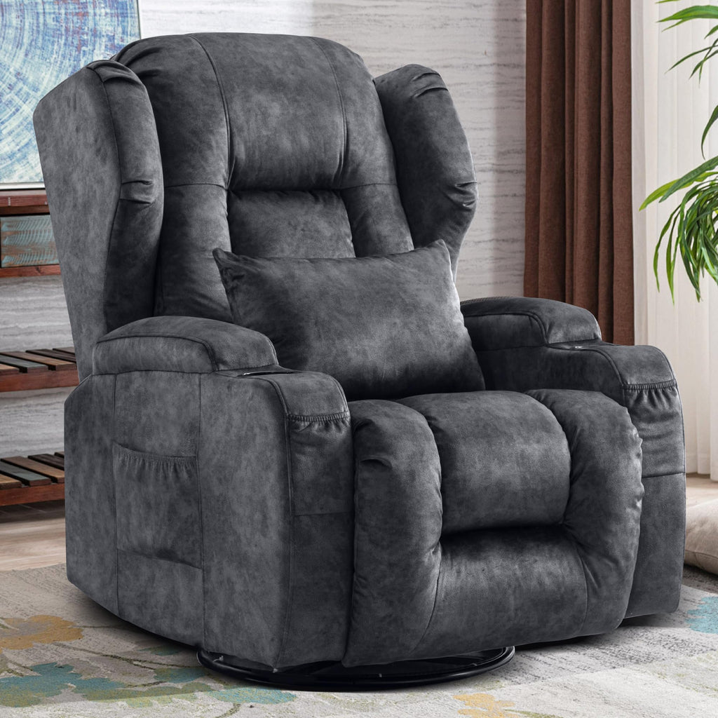 Manual Swivel Rocker Recliner Chair Velvet Grey V603