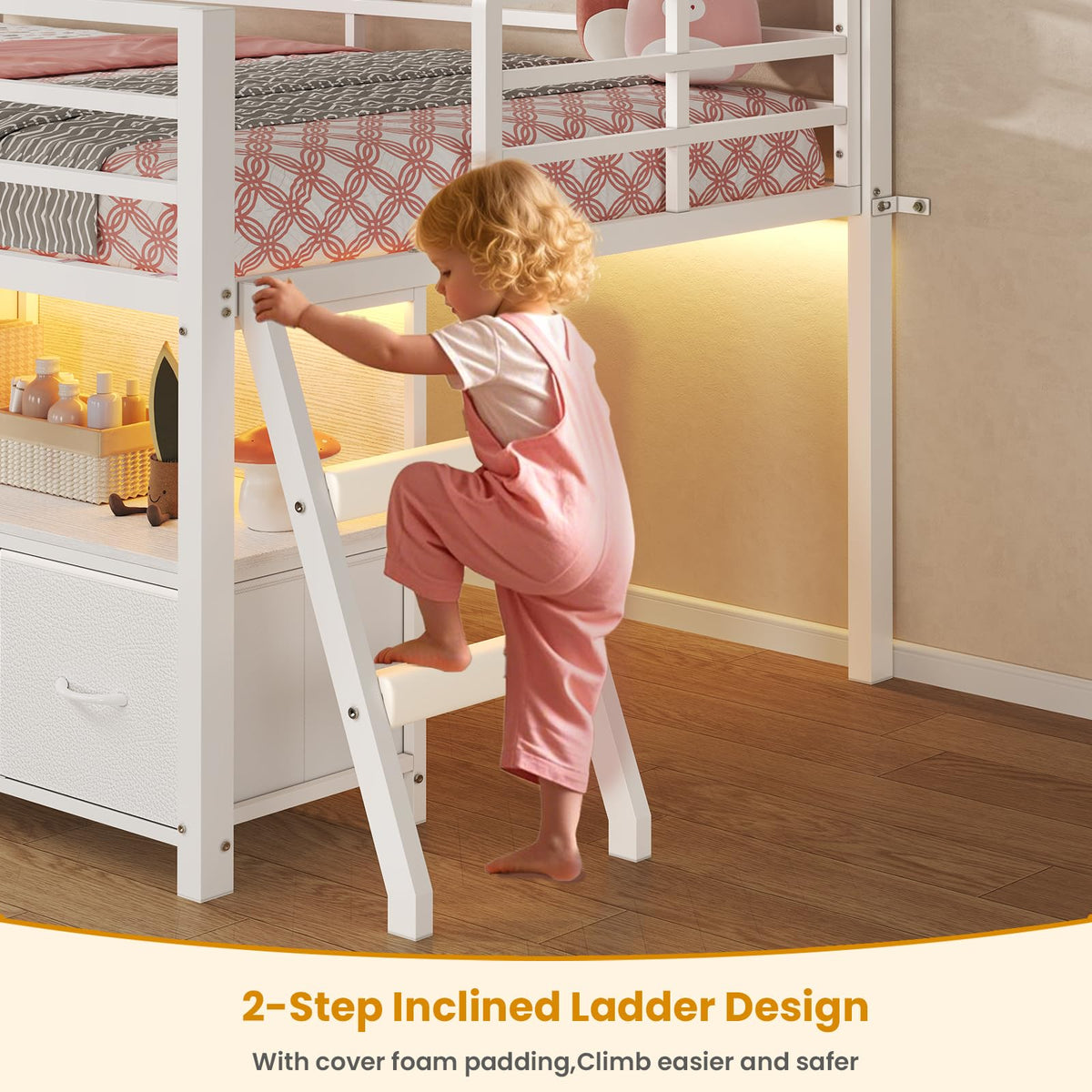 Twin Size Low Loft Bed with 7 Drawers O329717