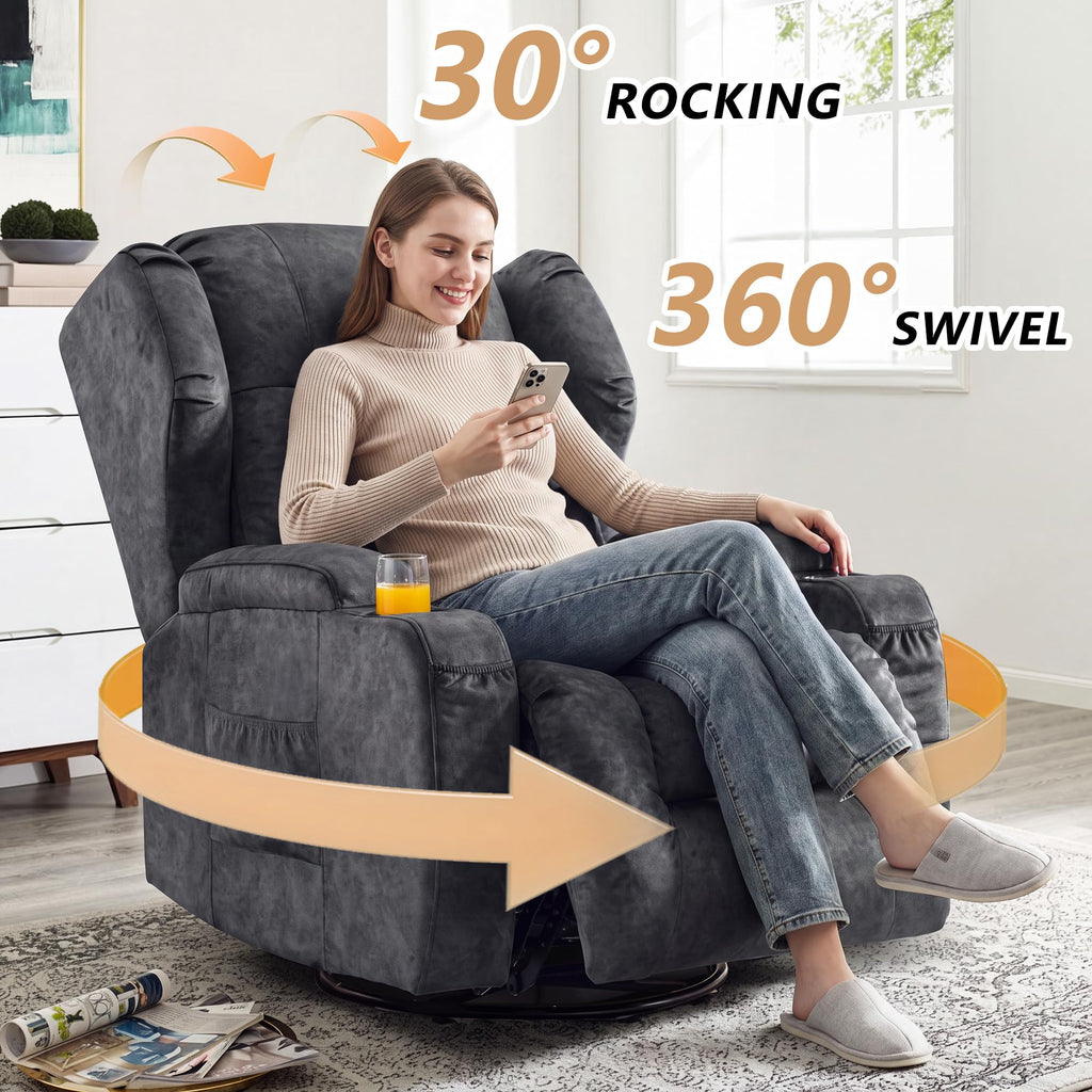 Manual Swivel Rocker Recliner Chair Velvet Grey V603