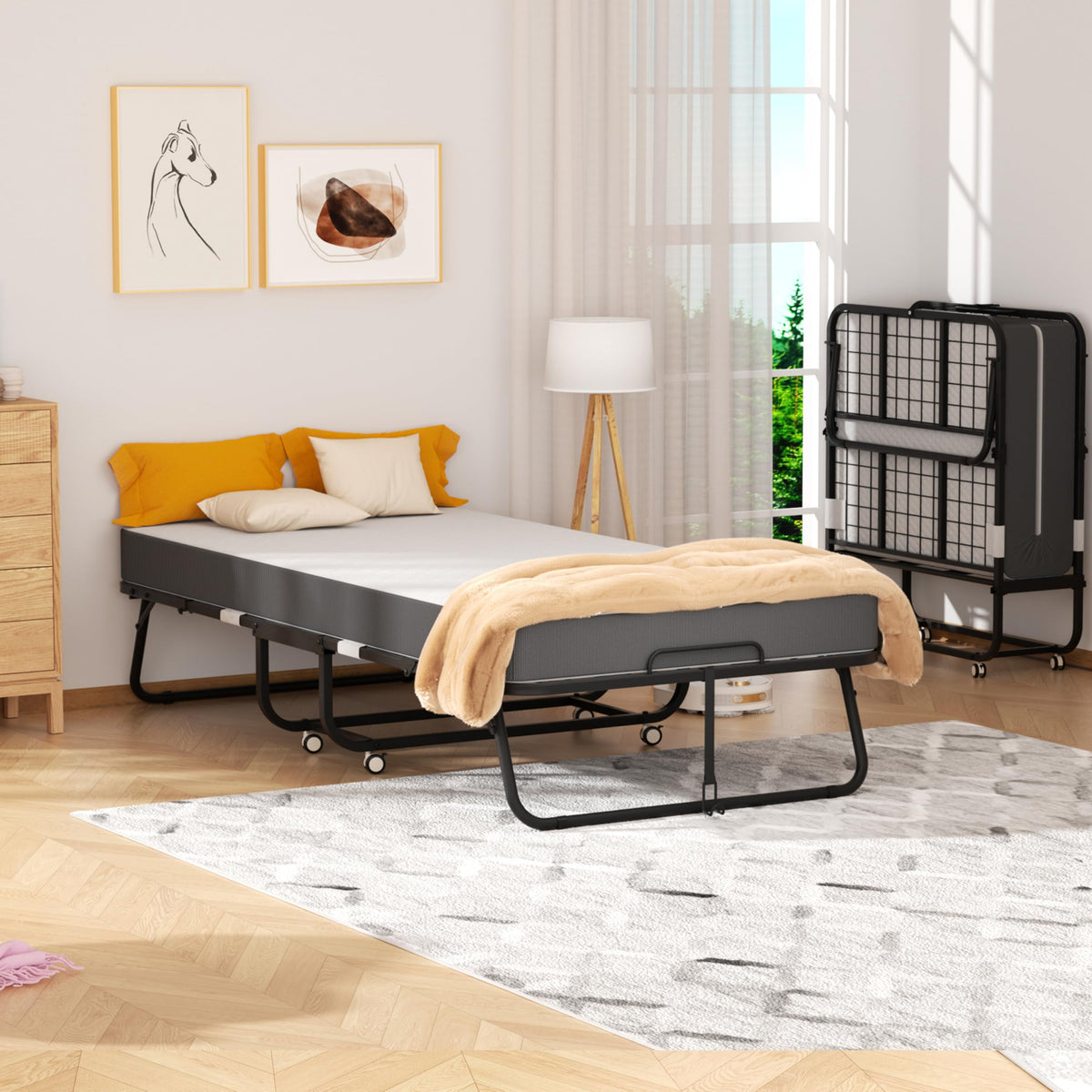 Folding Bed with Mattress, Portable Roll Away Bed, 75" x 31" J83352