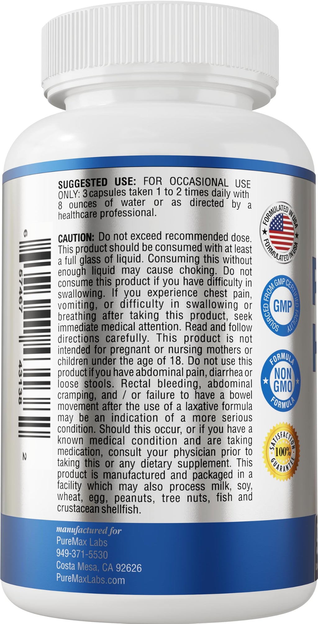 Psyllium Husk Dietary Fiber Supplement 2175mg 90 Capsules Y280