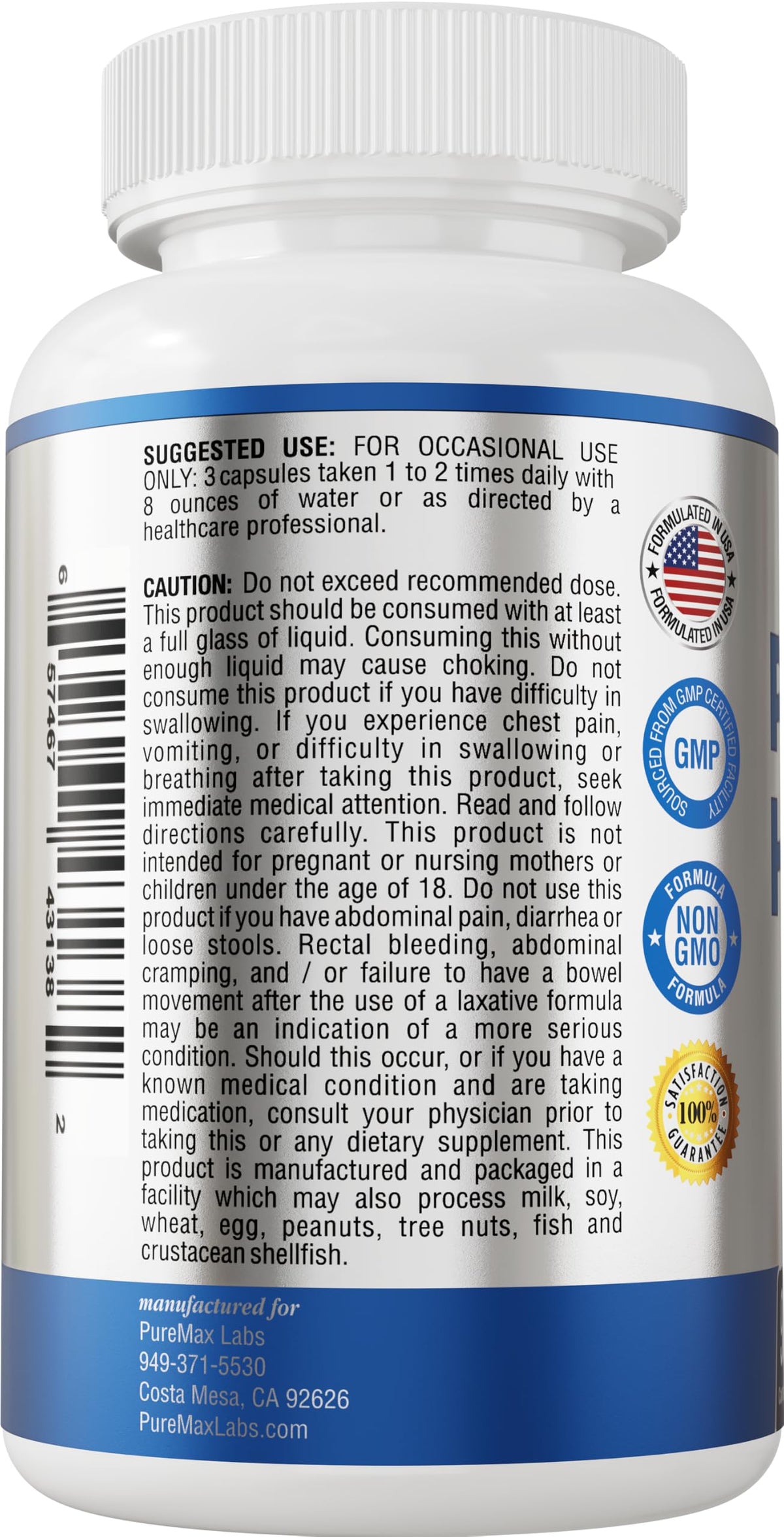 Psyllium Husk Dietary Fiber Supplement 2175mg 90 Capsules Y280