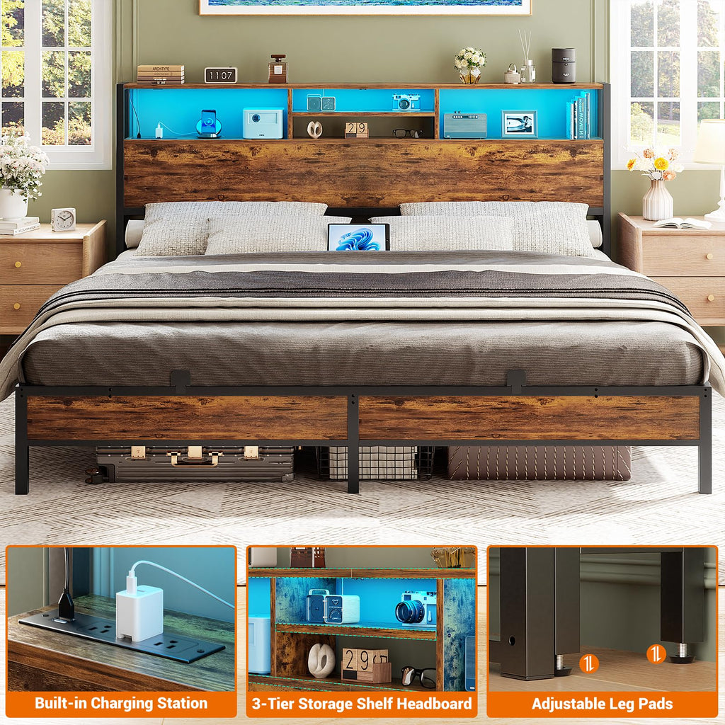 King Size Storage Headboard with Outlets Y3075