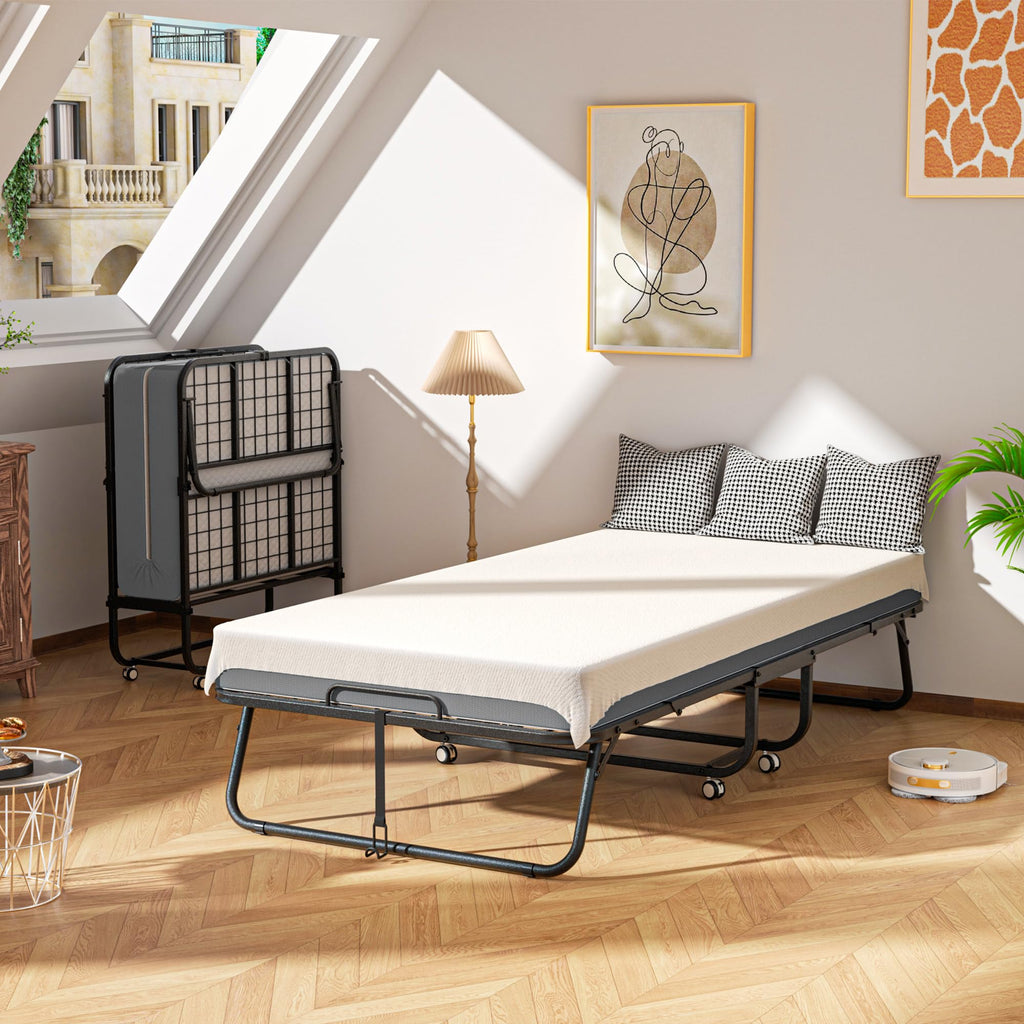 Folding Bed with Mattress, Portable Roll Away Bed, 75" x 31" J83352