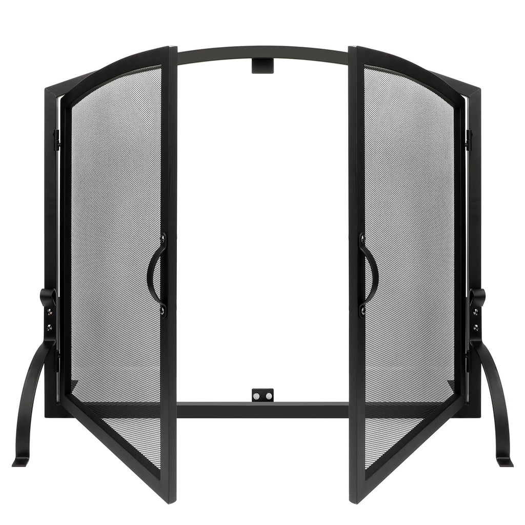 35"x27" Arched Black Fireplace Screen with Magnetic Double Doors K44358