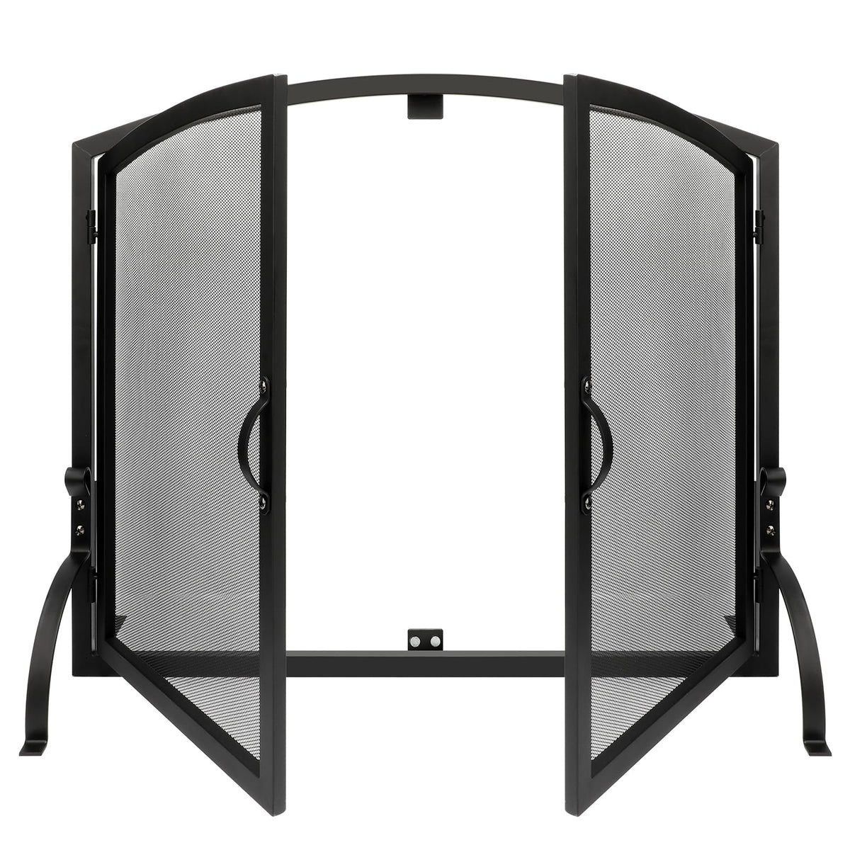 35"x27" Arched Black Fireplace Screen with Magnetic Double Doors K44358