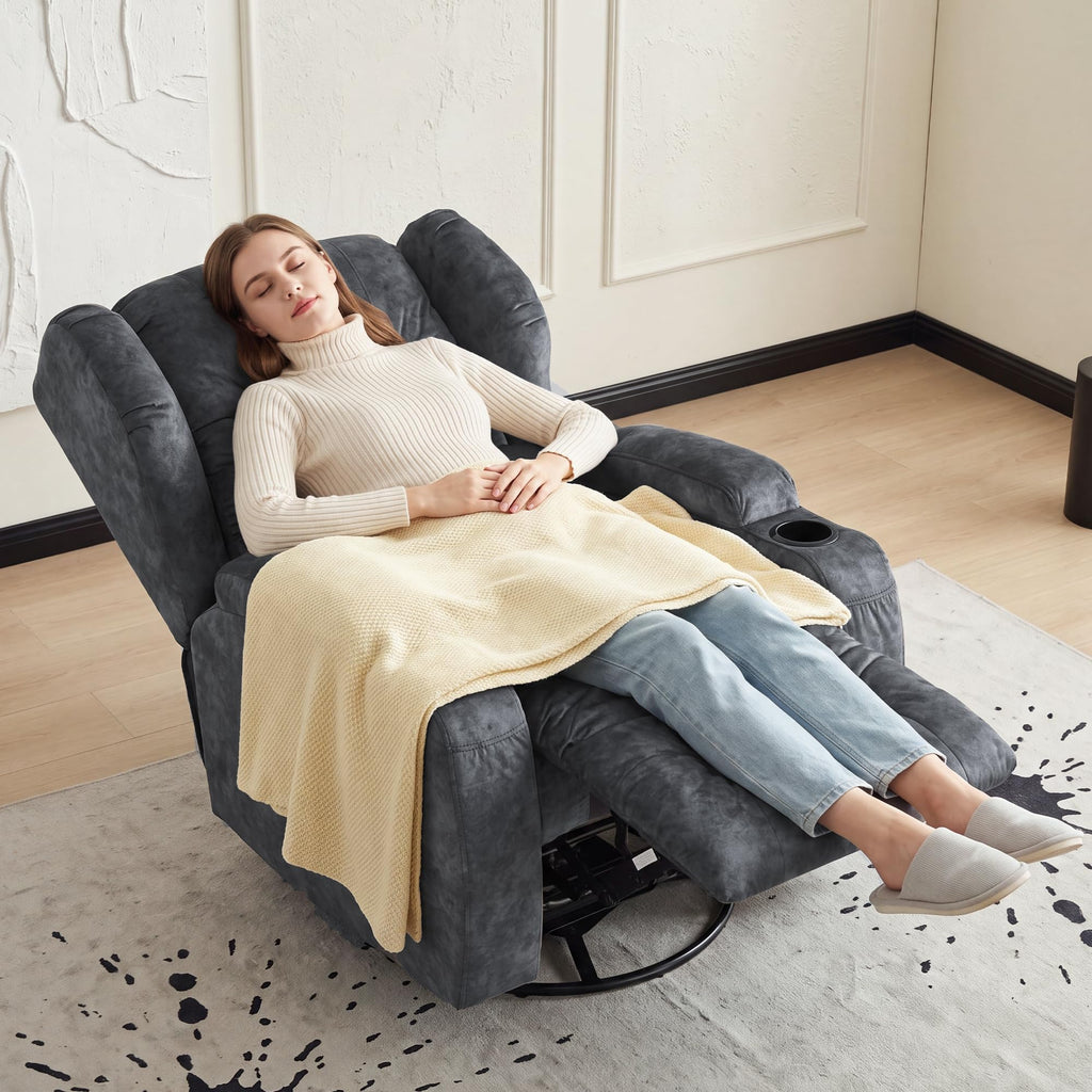 Manual Swivel Rocker Recliner Chair Velvet Grey V603