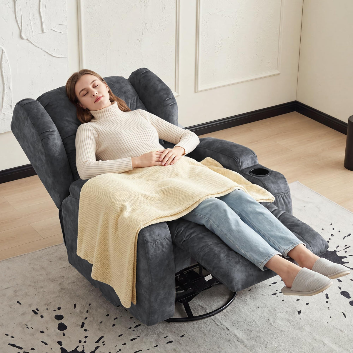 Manual Swivel Rocker Recliner Chair Velvet Grey V603
