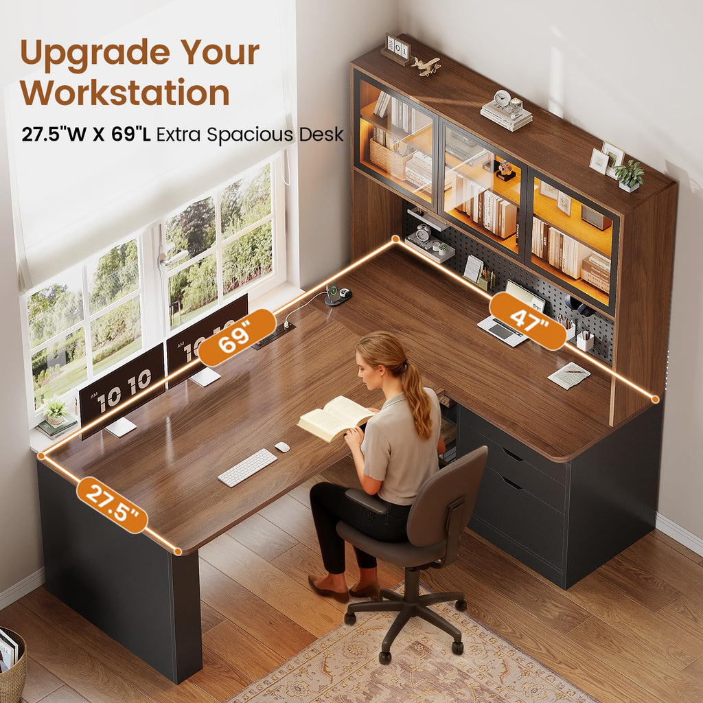L Shaped Computer Desk with Drawer and Bookshelf M377