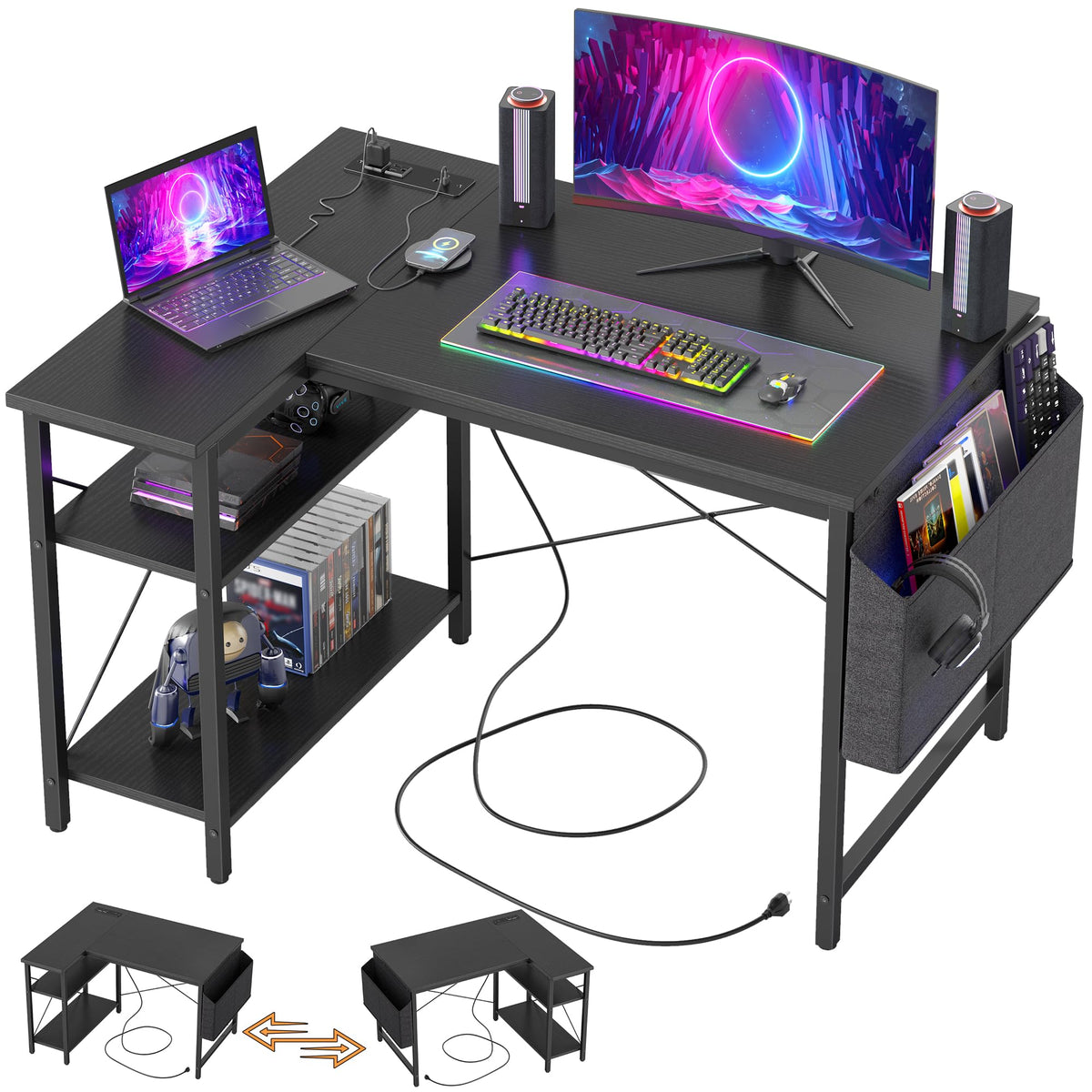 40 inch L Shaped Computer Desk with Power Outlets J828423