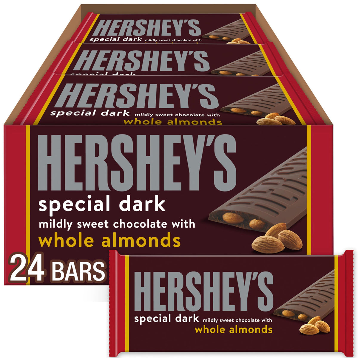 Dark Chocolate with Whole Almonds Candy Bars 1.45 oz 24 Count J4474