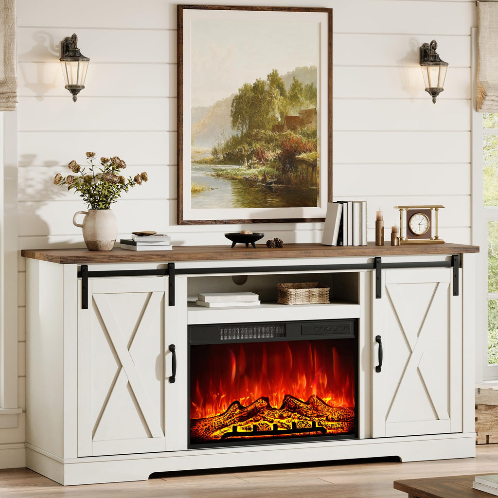 Fireplace TV Stand with Sliding Barn Door H680741