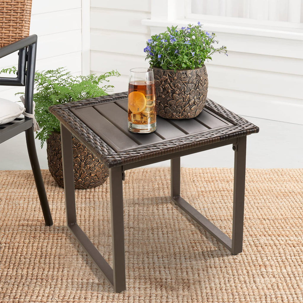 Brown Wicker Outdoor Side Table Set of 2 R978