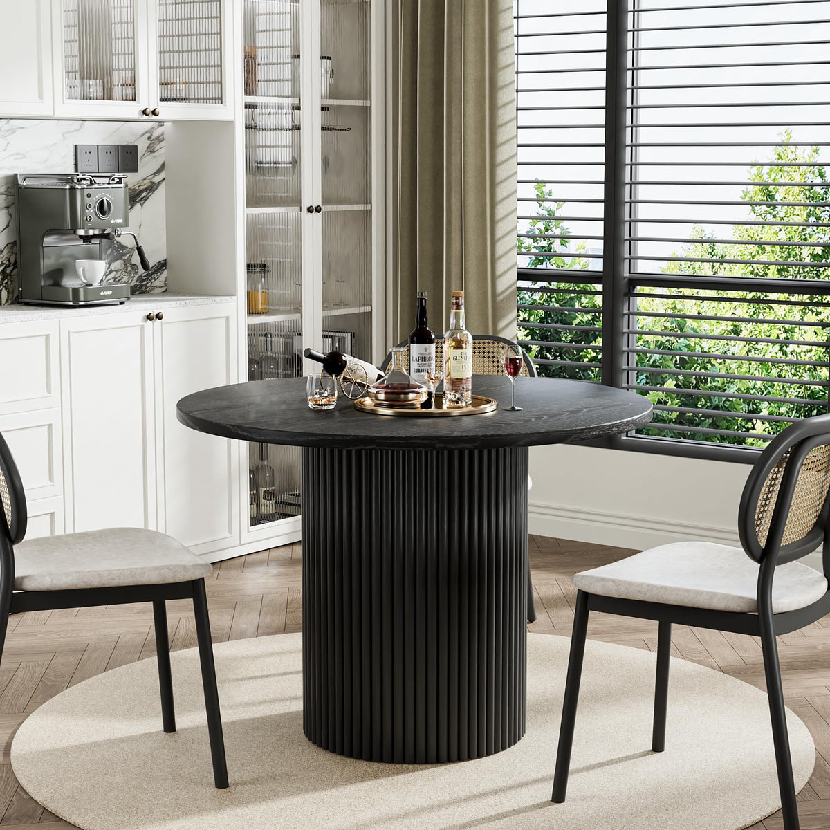 41.7" Round Black Wood Dining Table W4553