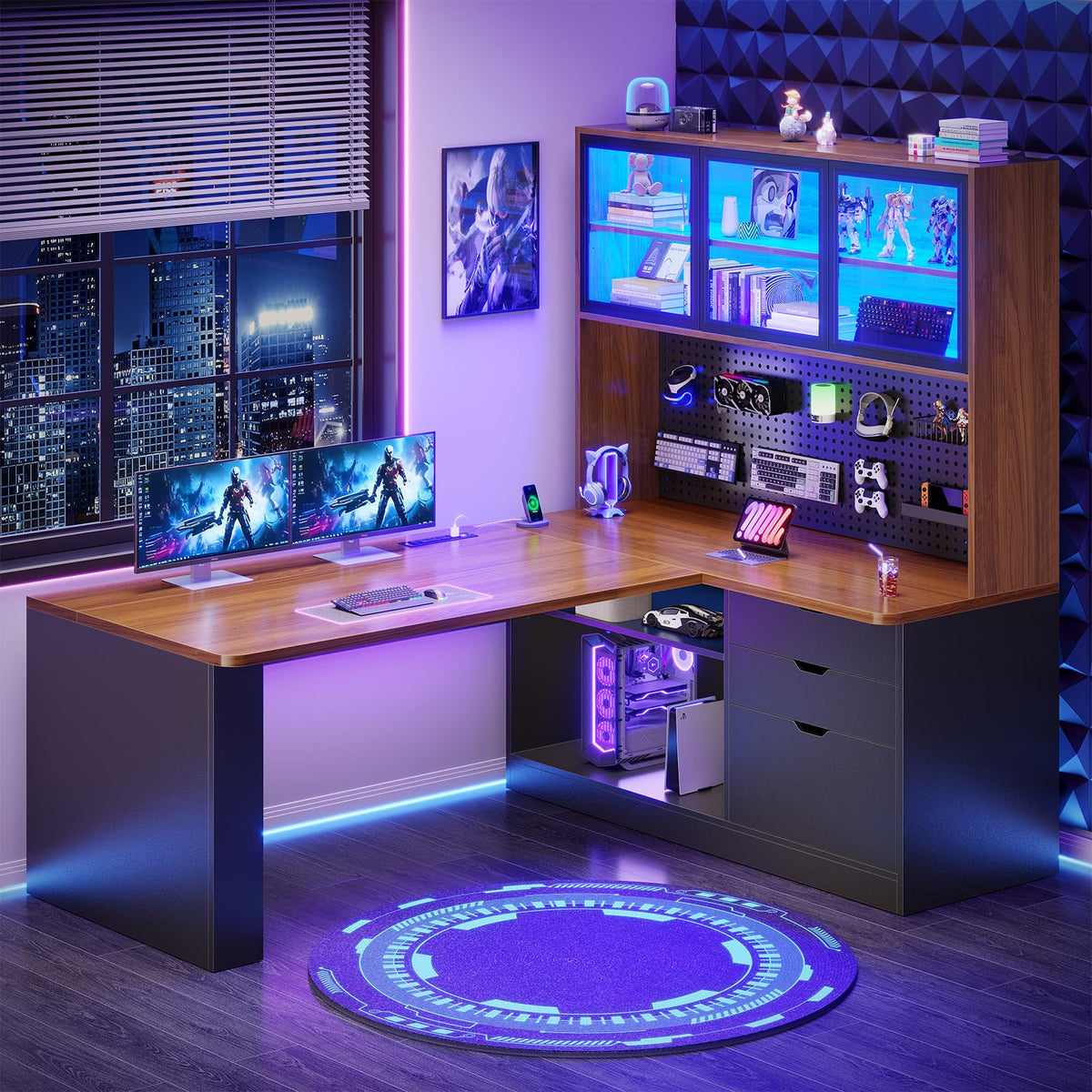 L Shaped Computer Desk with Drawer and Bookshelf M377