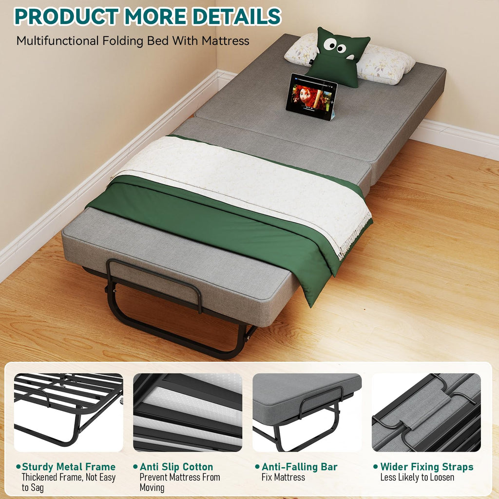 Folding Bed with Mattress and Metal Frame Q71734