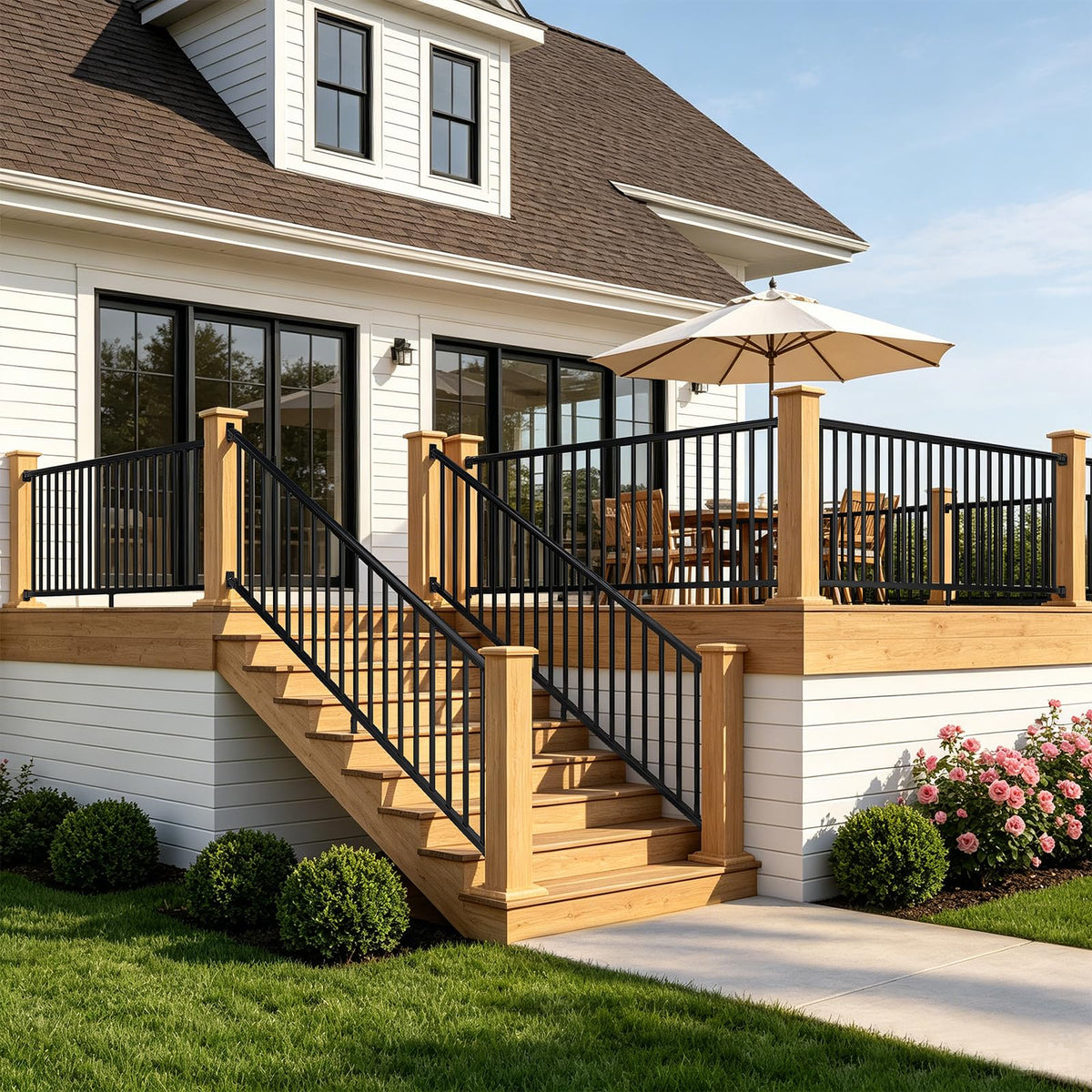 36 in. x 8 ft. Matte Black Aluminum Stair Railing Kit I18930