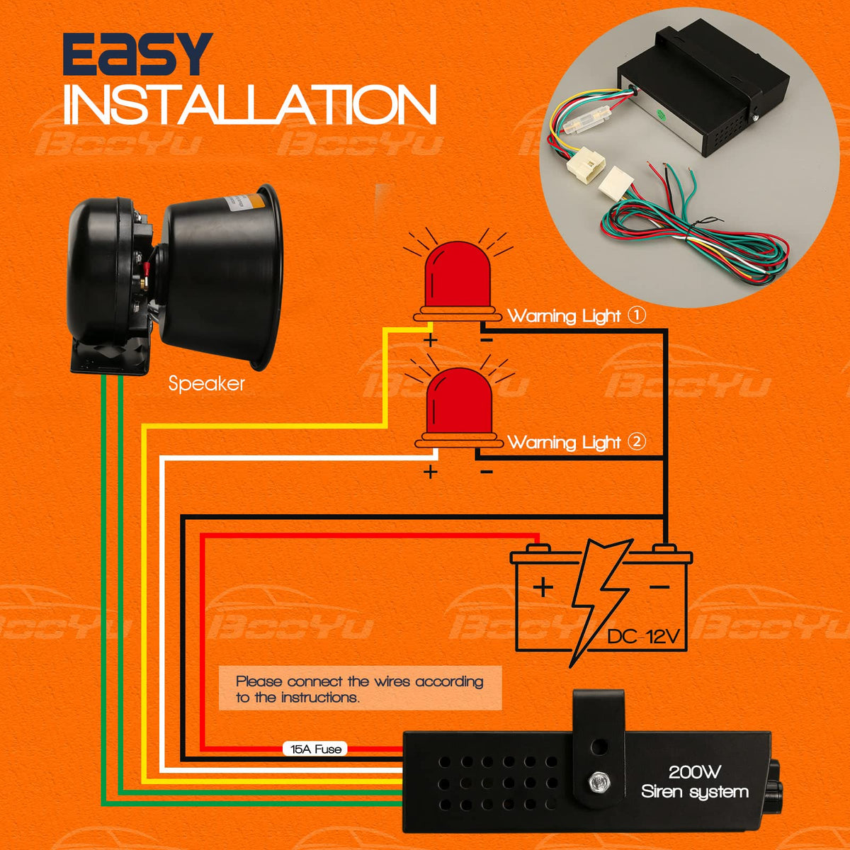 12V 200W Emergency Siren PA System with Handheld Microphone T57249