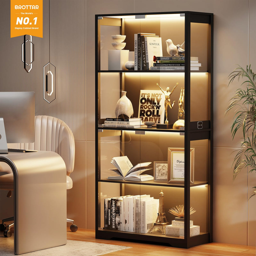 Black 4-Tier Display Cabinet with Glass Doors Z4247