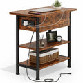 Brown Flip Top End Table with Charging Station and 3 Tier Storage G50719