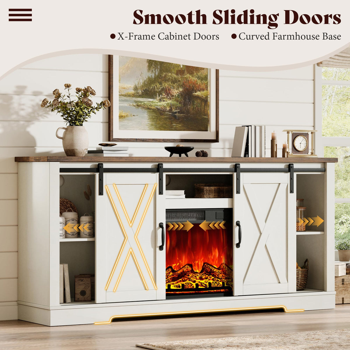Fireplace TV Stand with Sliding Barn Door H680741