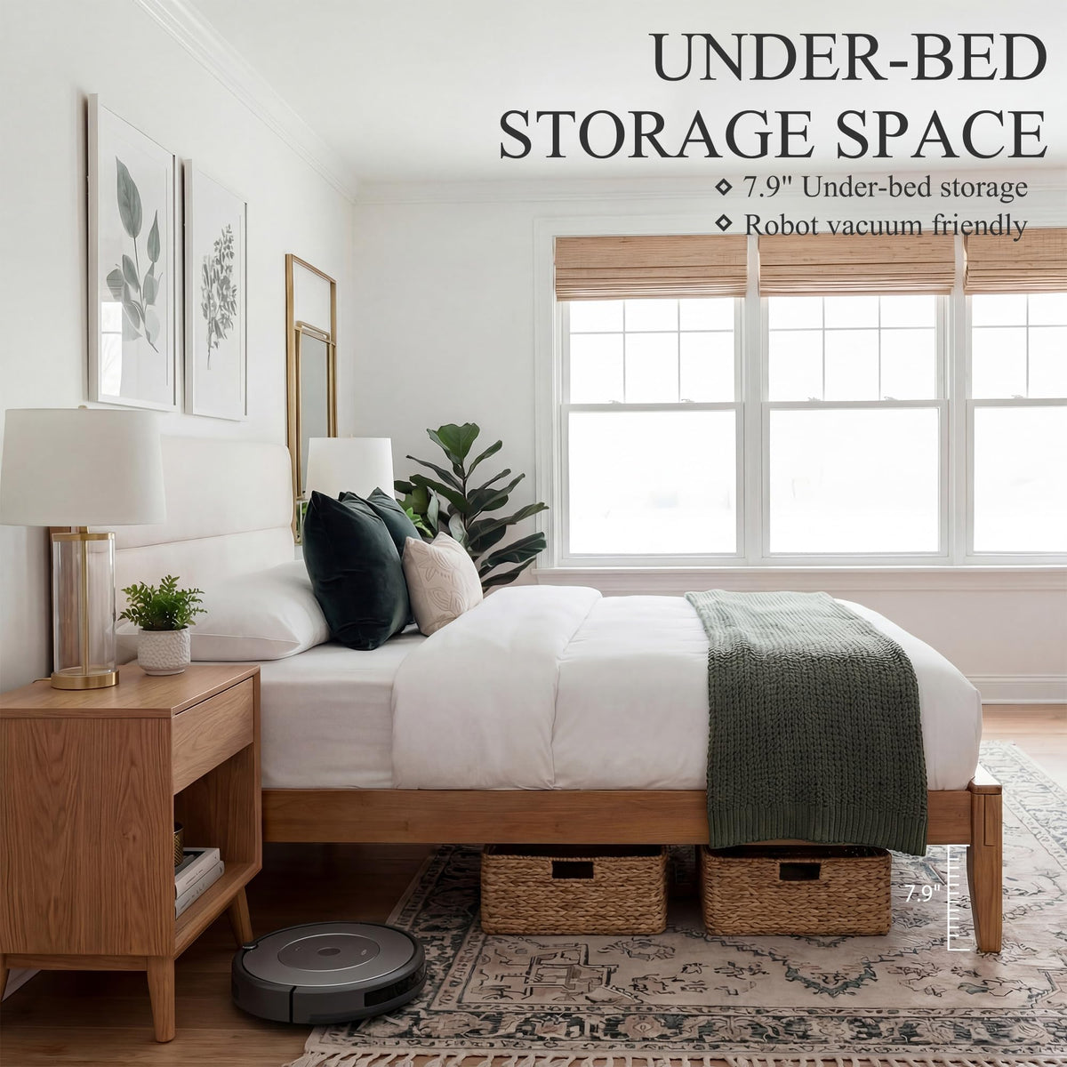 Solid Bamboo Queen Size Bed Frame with Headboard T88633