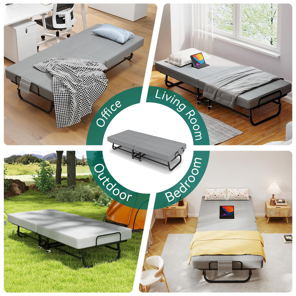 Folding Bed with Mattress and Metal Frame Q71734