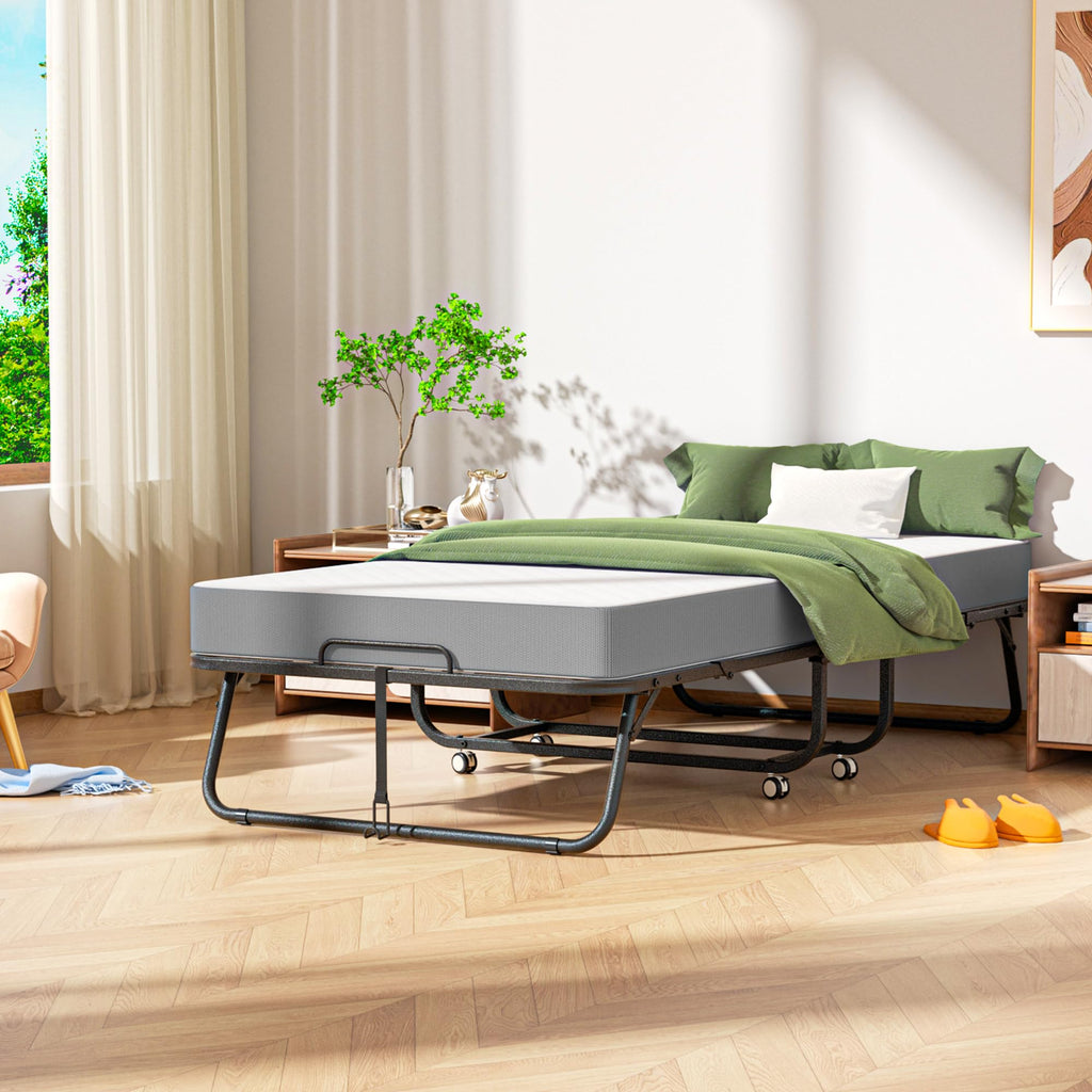Folding Bed with Mattress, Portable Roll Away Bed, 75" x 31" J83352