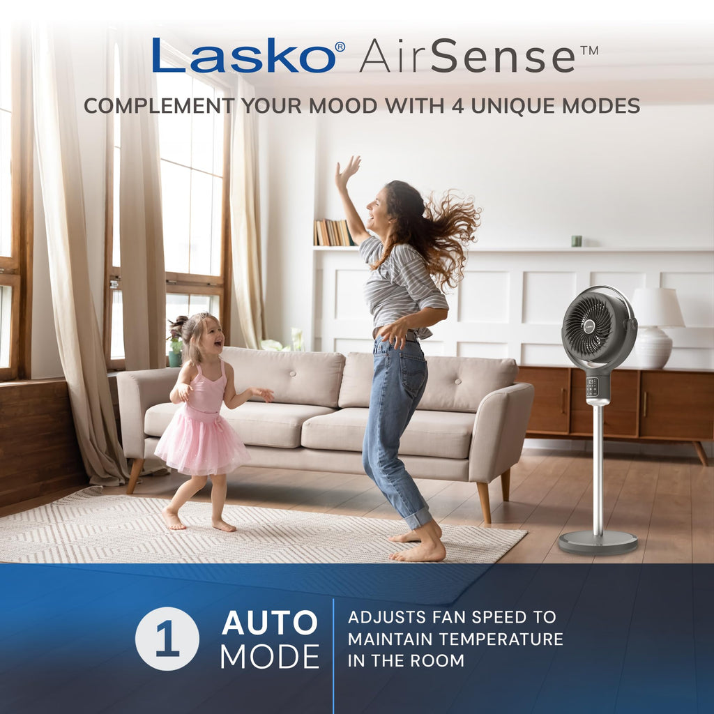 Pedestal Fan with Remote Control, Adjustable Height, Night Light, Gray M34894