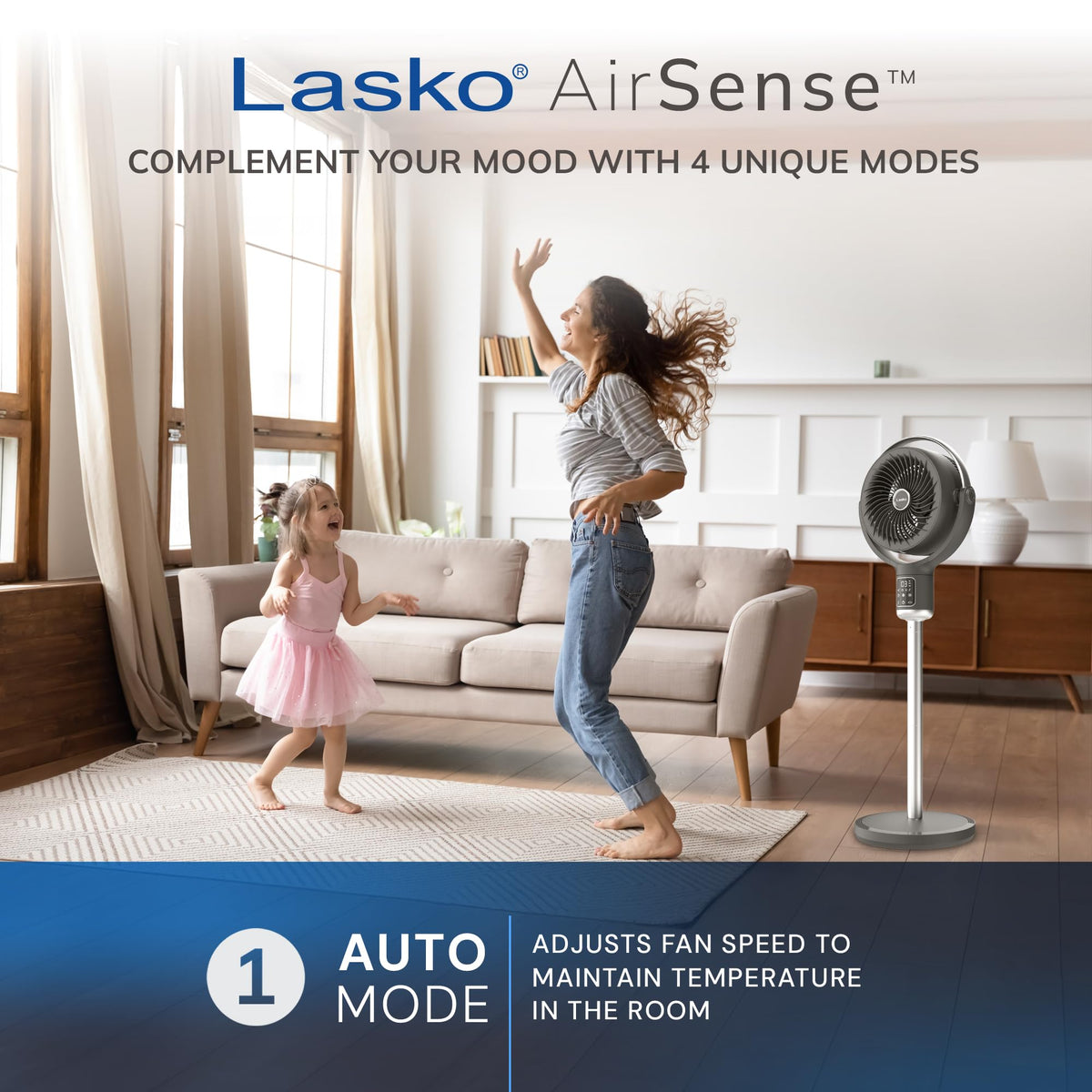 Pedestal Fan with Remote Control, Adjustable Height, Night Light, Gray M34894