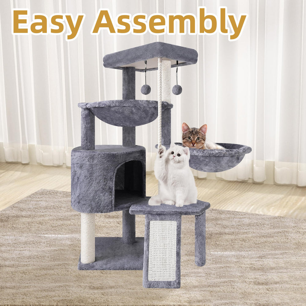 Grey Three Layer Cat Tree with Condo and Hammocks Q67778