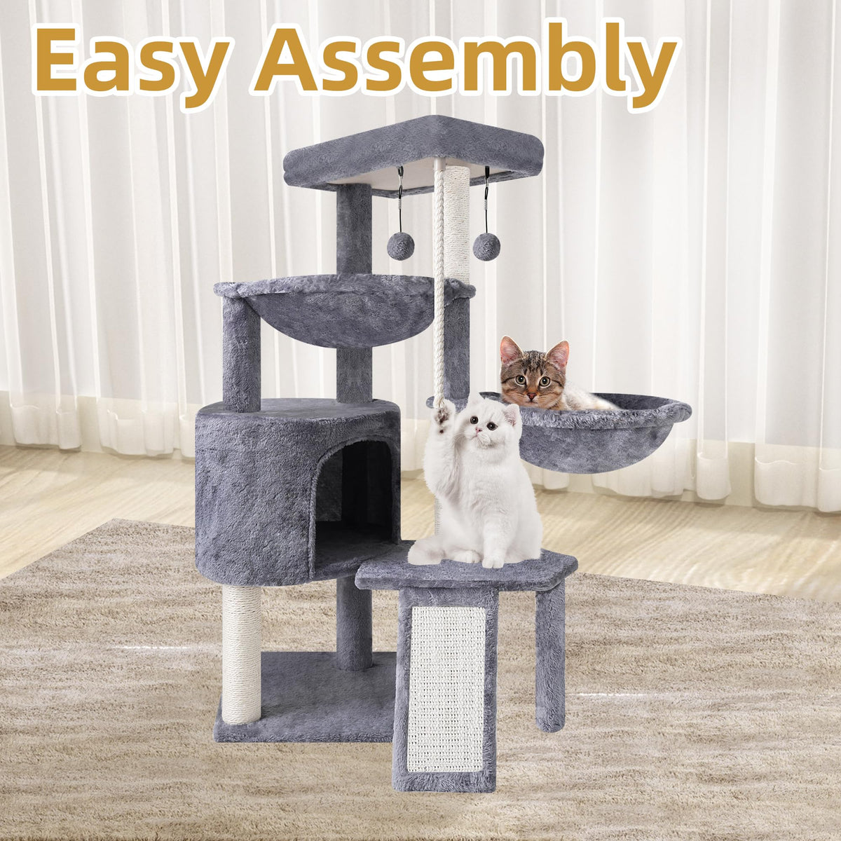 Grey Three Layer Cat Tree with Condo and Hammocks Q67778