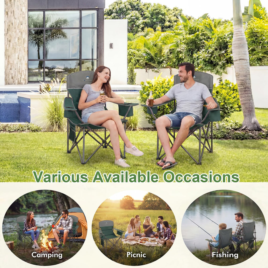 Oversized 2 Pack Heavy Duty Padded Camping Chair with Cooler Bag Y207