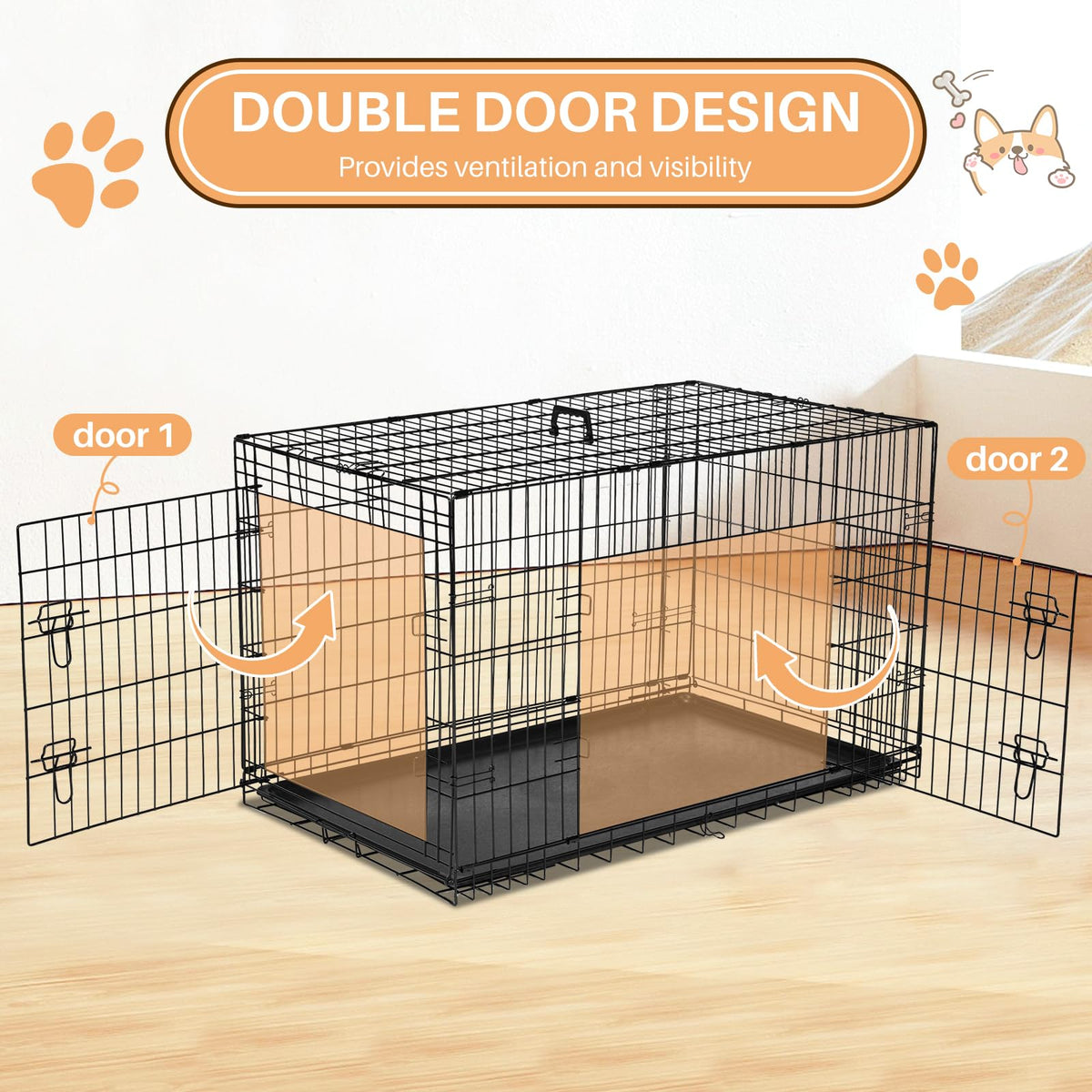 48 Inch Foldable Metal Dog Crate with Divider Panel F4107