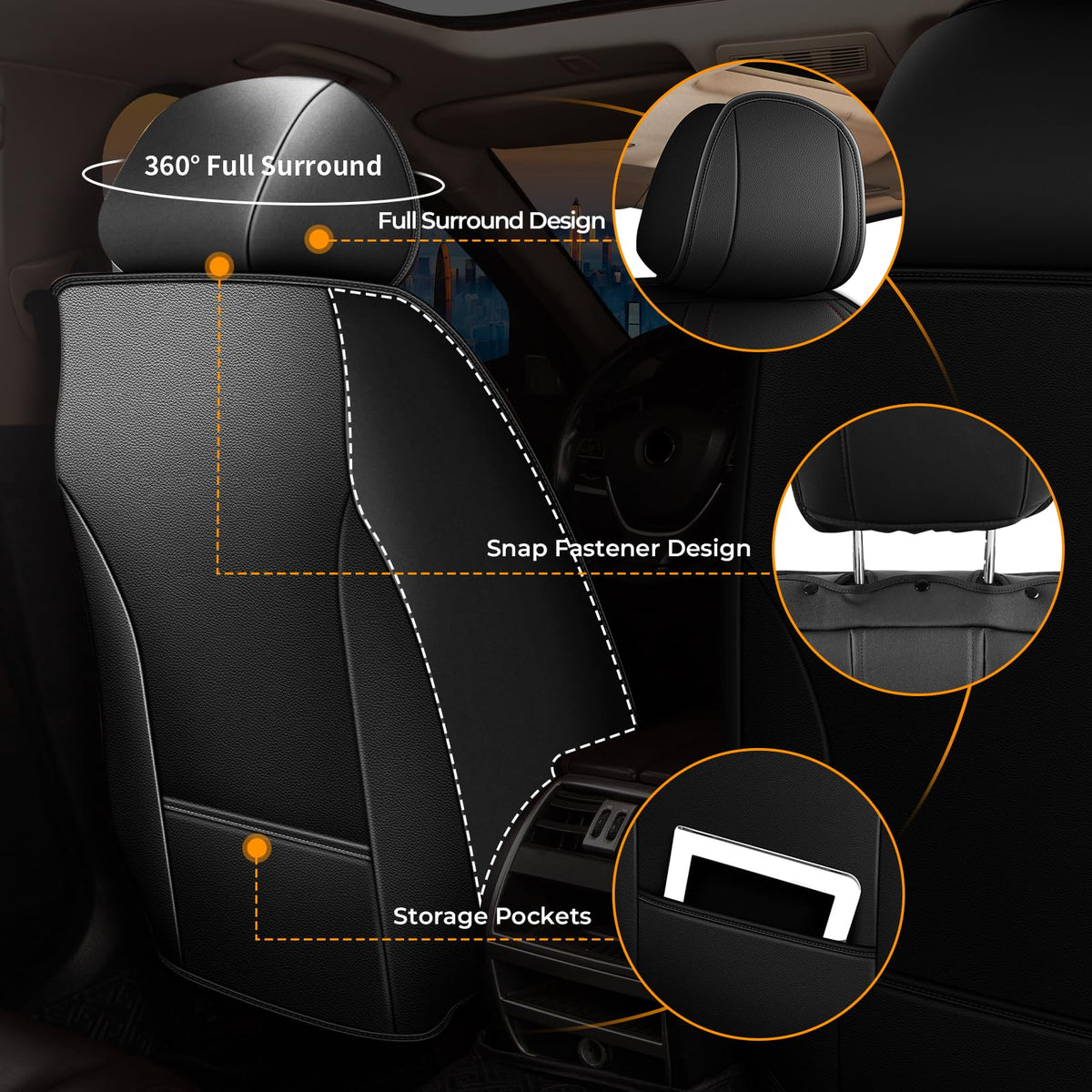 Waterproof Leather Full Set Car Seat Covers D74184