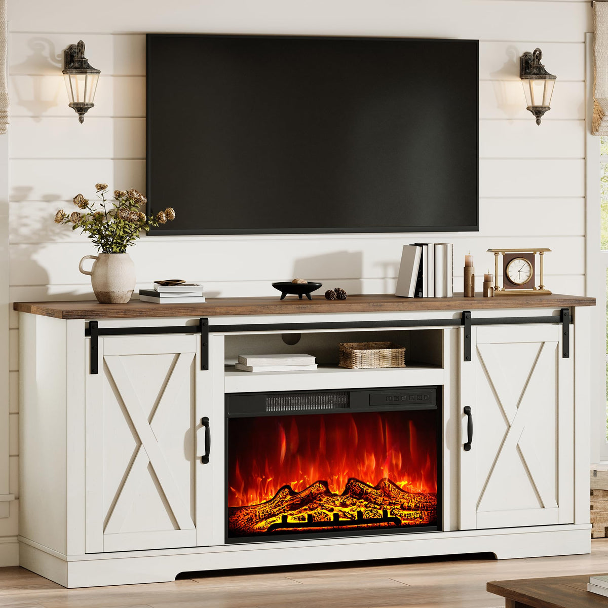 Fireplace TV Stand with Sliding Barn Door H680741