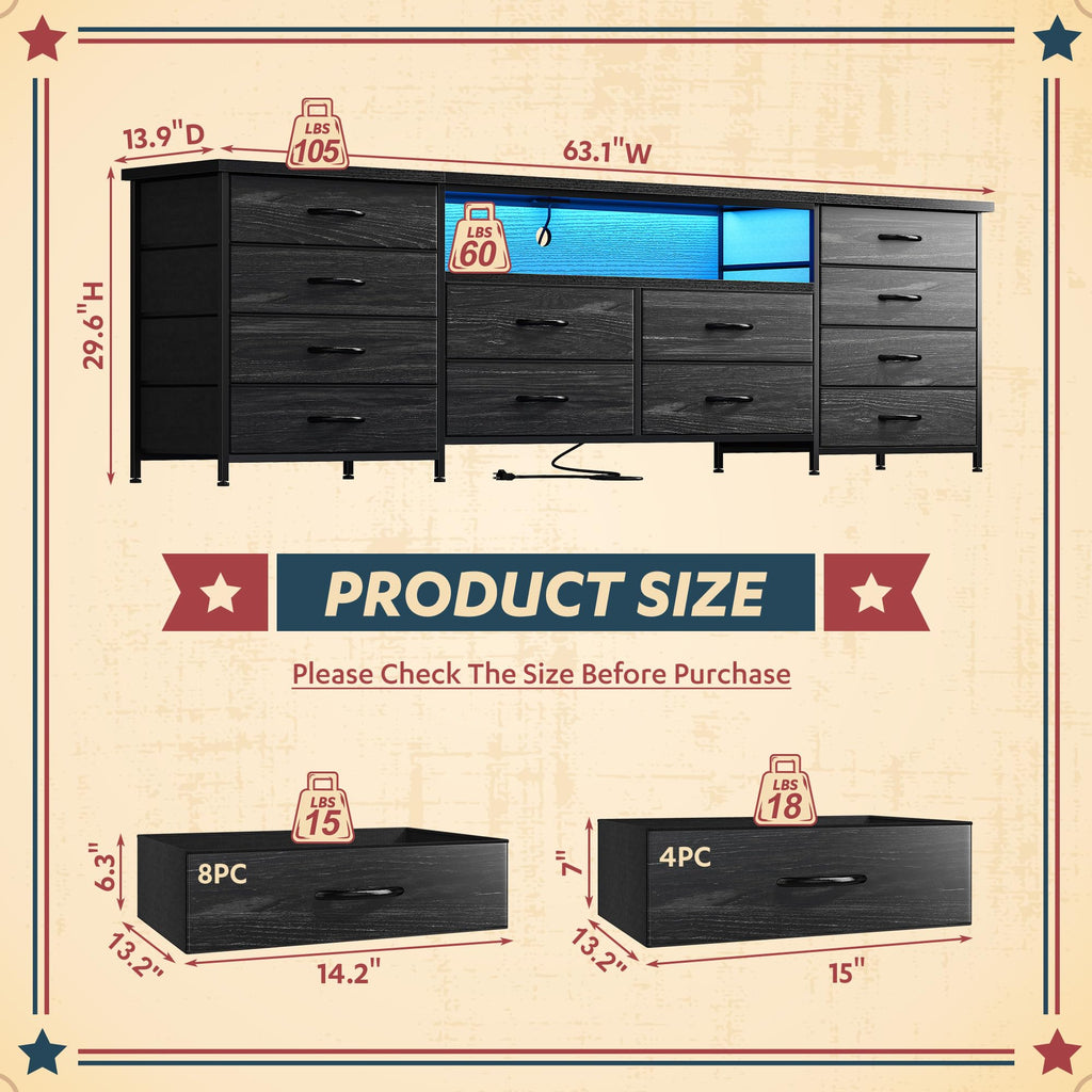 63" Dresser with 12 Fabric Drawers R24587