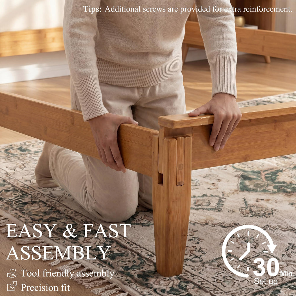 Solid Bamboo Queen Size Bed Frame with Headboard T88633