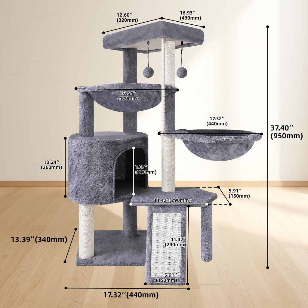 Grey Three Layer Cat Tree with Condo and Hammocks Q67778