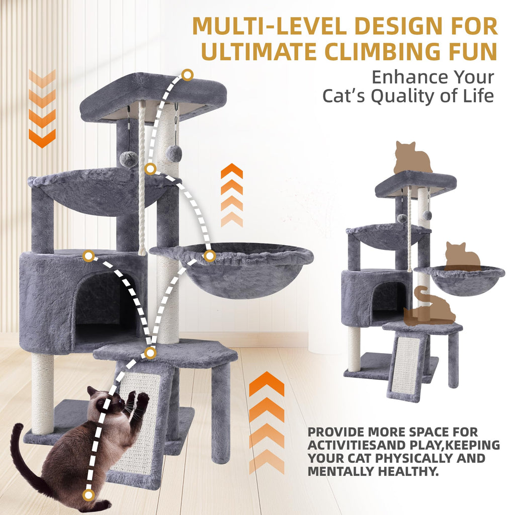 Grey Three Layer Cat Tree with Condo and Hammocks Q67778