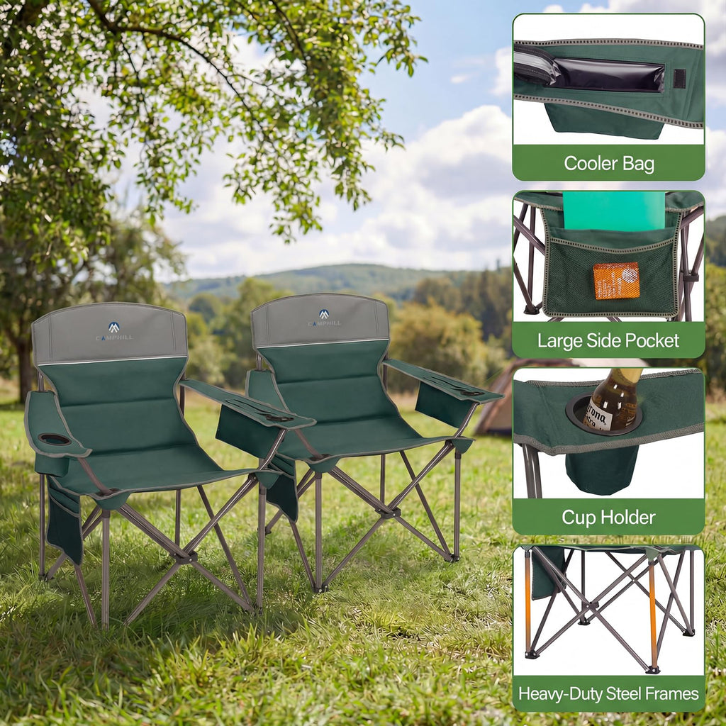 Oversized 2 Pack Heavy Duty Padded Camping Chair with Cooler Bag Y207