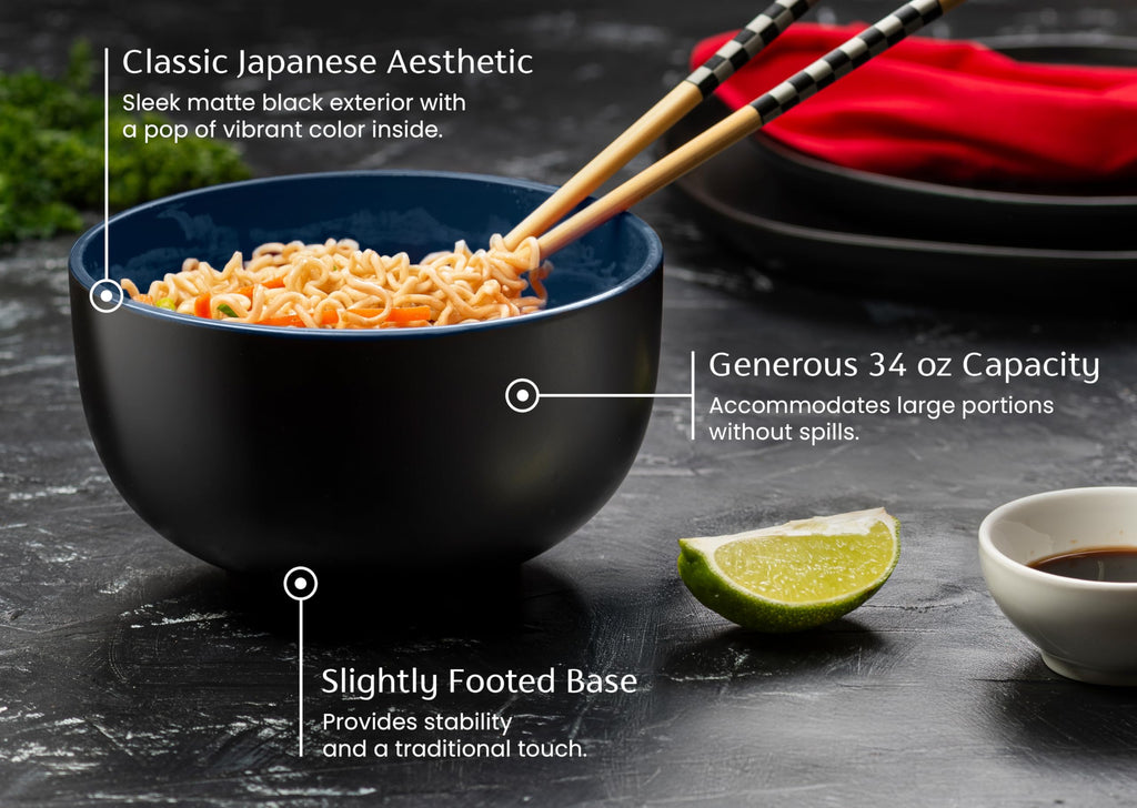 Ceramic Japanese Noodle Bowl Set, 34 oz, Set of 4 J714