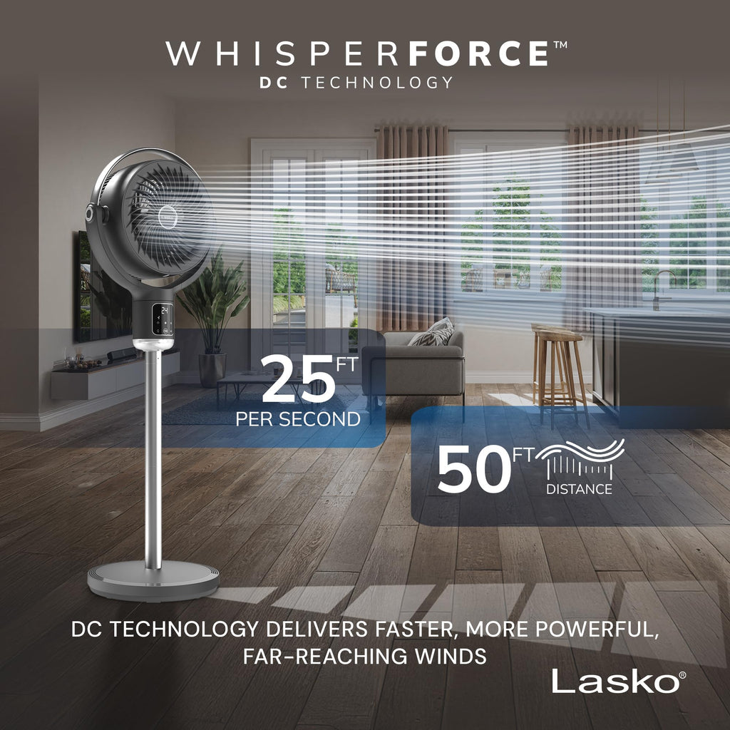 Pedestal Fan with Remote Control, Adjustable Height, Night Light, Gray M34894